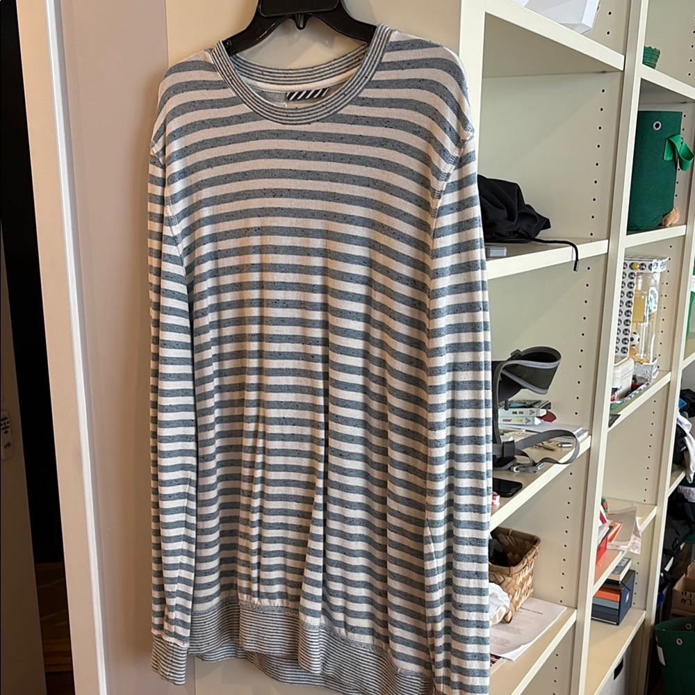 1901 Gray and White Crewneck Sweater with Stripes